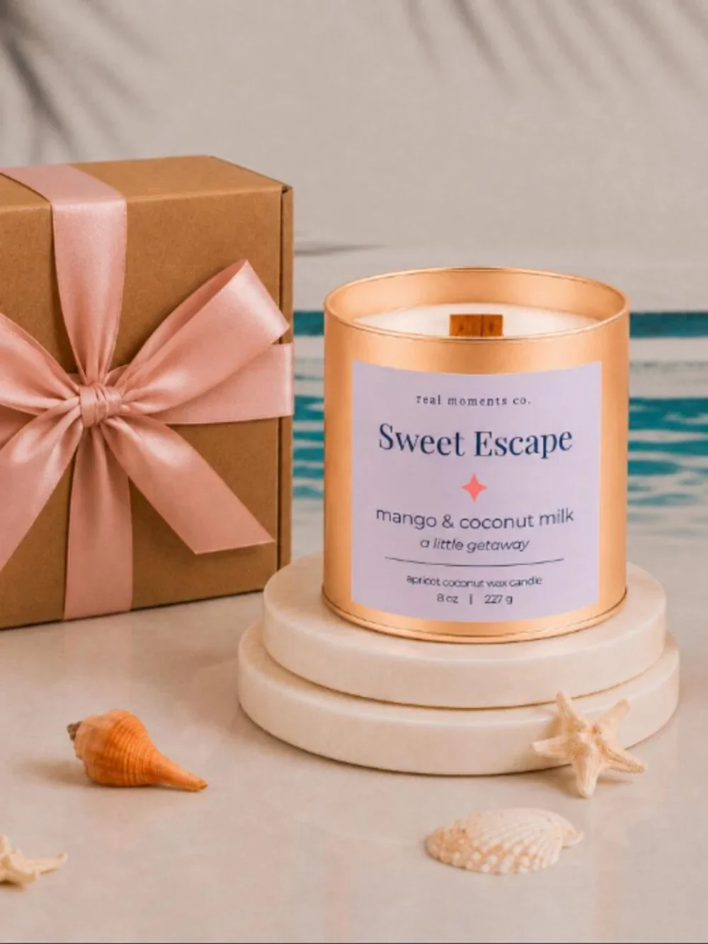 Sweet Escape Candle, Mango & Coconut Milk, Self Care Candle Gift Set